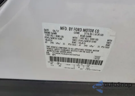 2017 Ford Explorer Xlt из США, поврежденный, VIN 1FM5K7D82HGD34702